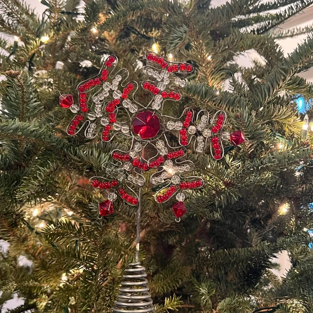 Restoration Hardware Red and Clear Beaded Tree Topper